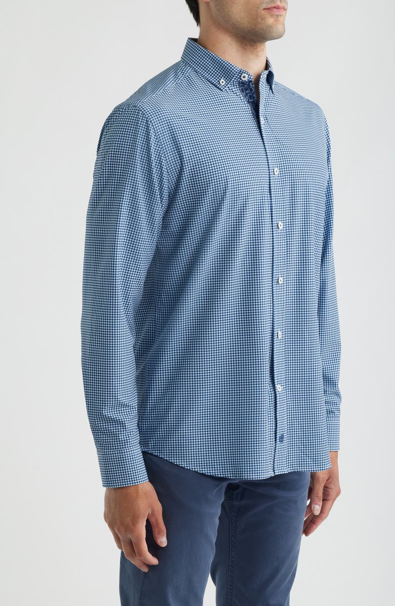 Johnston & Murphy XC+<sup>™</sup> Performance Game Day Gingham Button-Up Shirt, Alternate, color, Navy