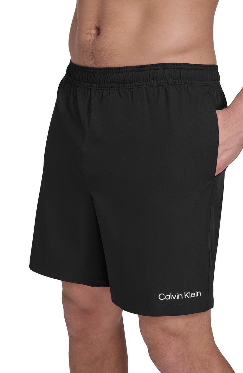 Calvin Klein Solid Stretchy Jersey Swim Shorts, Alternate, color, Black