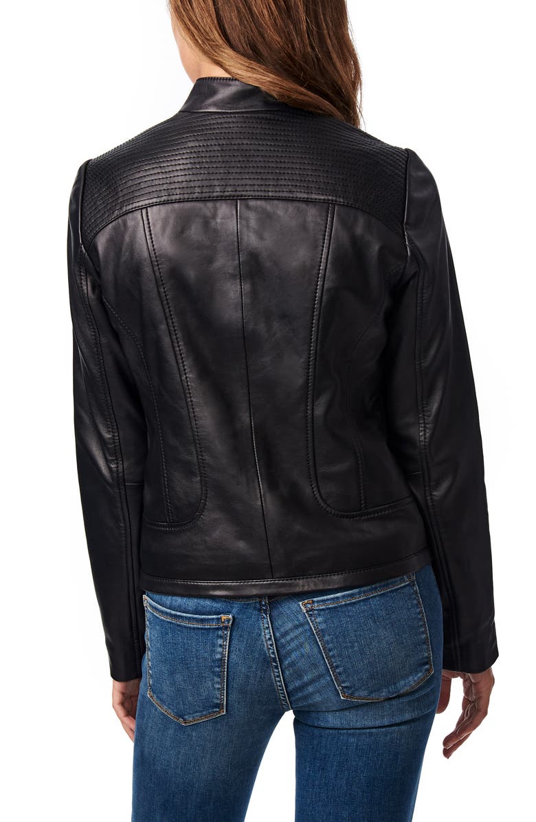 Bernardo Stitch Detail Sheepskin Leather Racer Jacket, Alternate, color, 