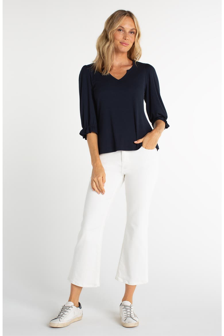 Elbow Sleeve Notch Neck T-Shirt, Alternate, color, DARK NAVY