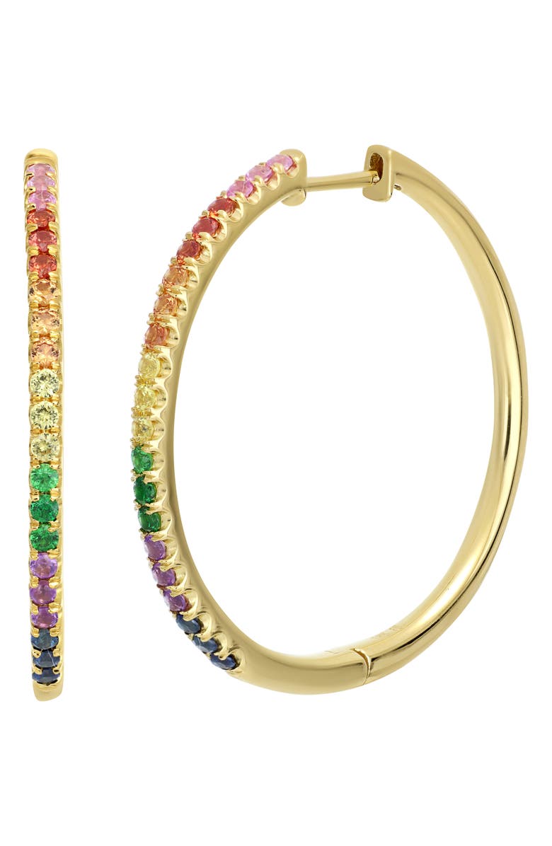 Bony Levy Rainbow Sapphire Hoop Earrings, Main, color,