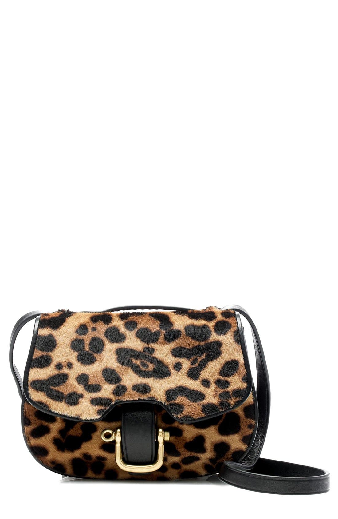 J.Crew 'Rider' Italian Leather & Genuine Calf Hair Mini Bag, Main, color, HAZELNUT LEOPARD CALF HAIR