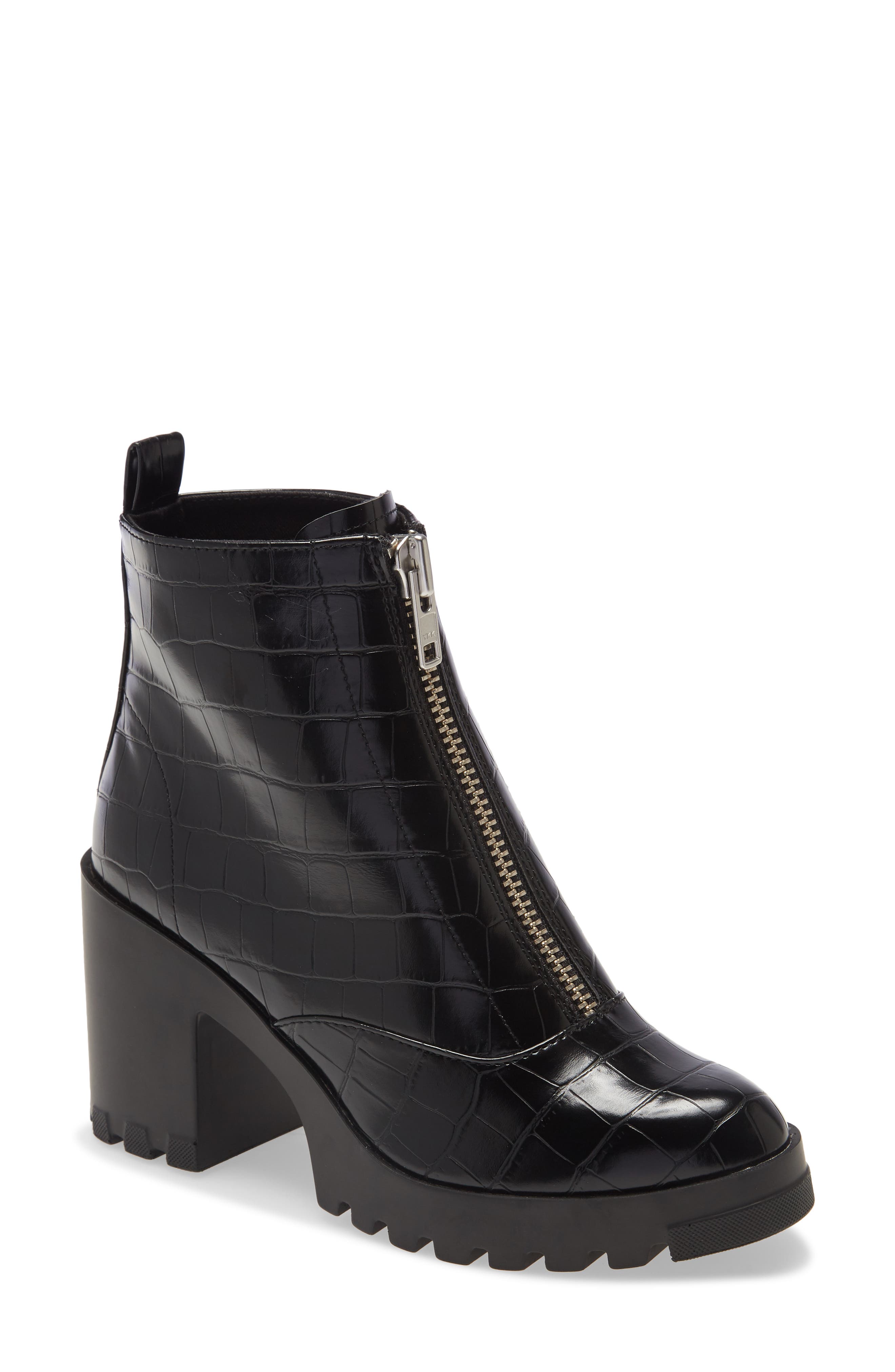 Marley Front Zip Bootie, Main, color, BLACK CROC