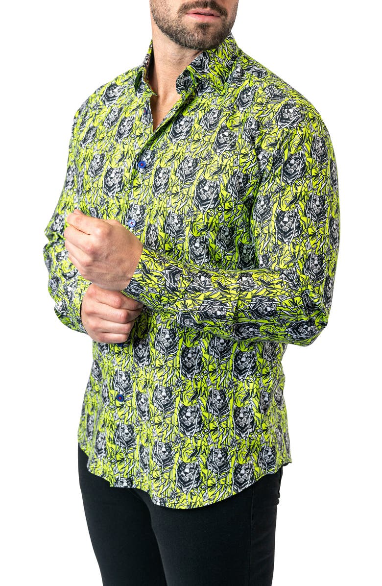 Maceoo Fibonacci Jungle Cotton Button-Up Shirt, Alternate, color, Green
