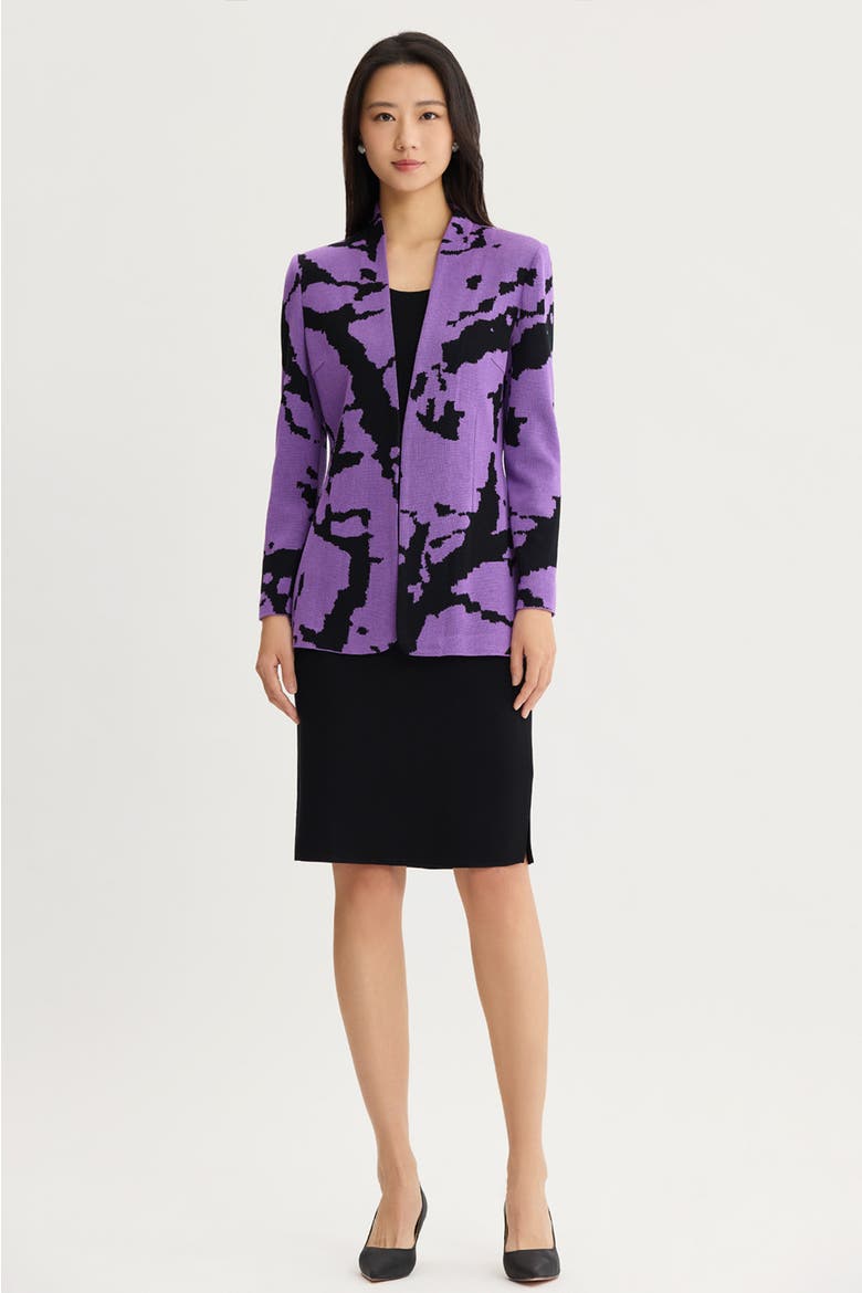 Abstract Jacquard Knit Jacket, Alternate, color, Sunset Purple/Black
