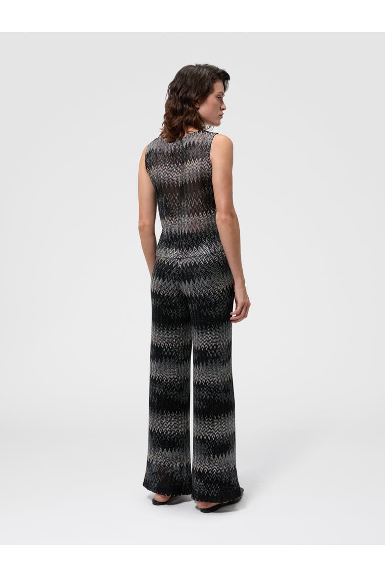 Viscose Lamé Chevron Palazzo Trousers, Alternate, color, Black