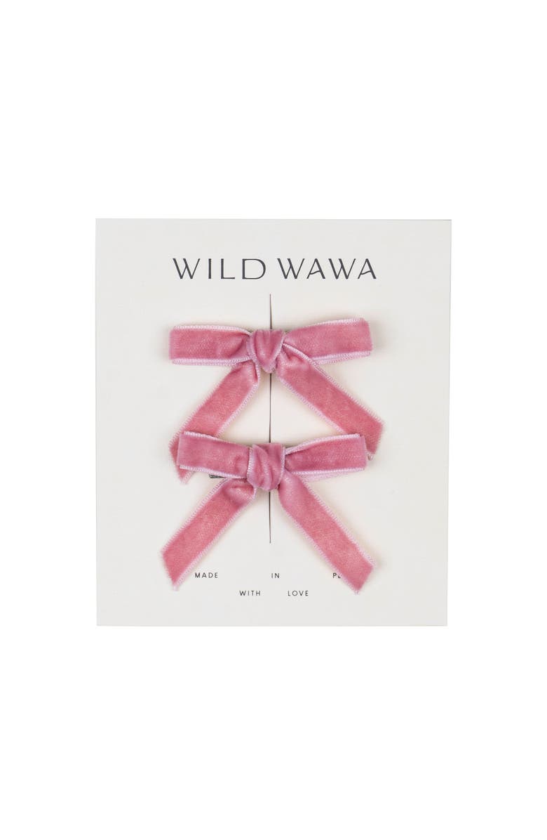Wild Wawa Velvet Bow Clip Set, Main, color, Vintage Bows Dusty Pink