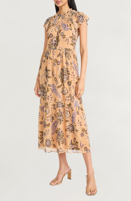 The Good Journey Smocked Flutter Sleeve Midi Dress In Pink