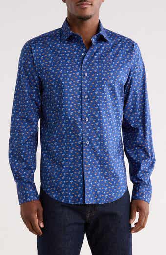 Trim Fit Palm Print Stretch Cotton Dress Shirt