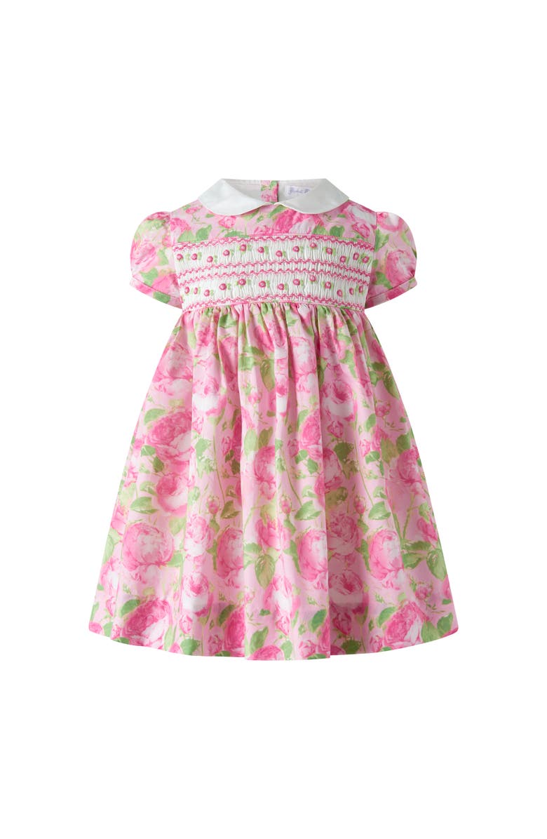 Rachel Riley Classic Rose Smocked Dress and Bloomers, Main, color, Pink
