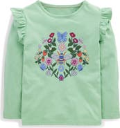 Mini Boden Kids' Ruffle Embroidered Long Sleeve T-Shirt