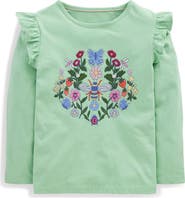 Mini Boden Kids' Ruffle Embroidered Long Sleeve T-Shirt