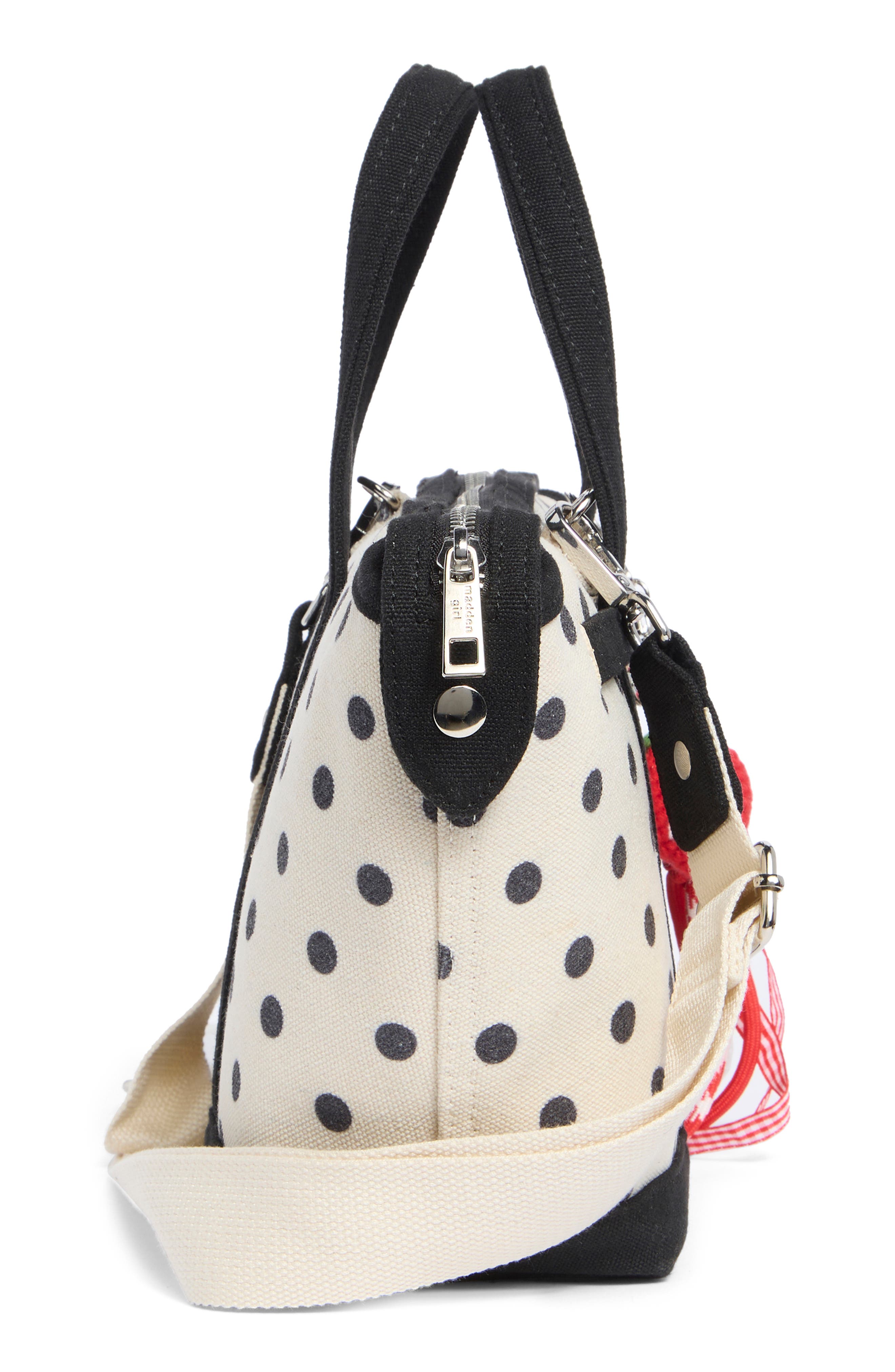 Madden Girl Mini Canvas Tote, Alternate, color, Natural/ Black Polka Dot