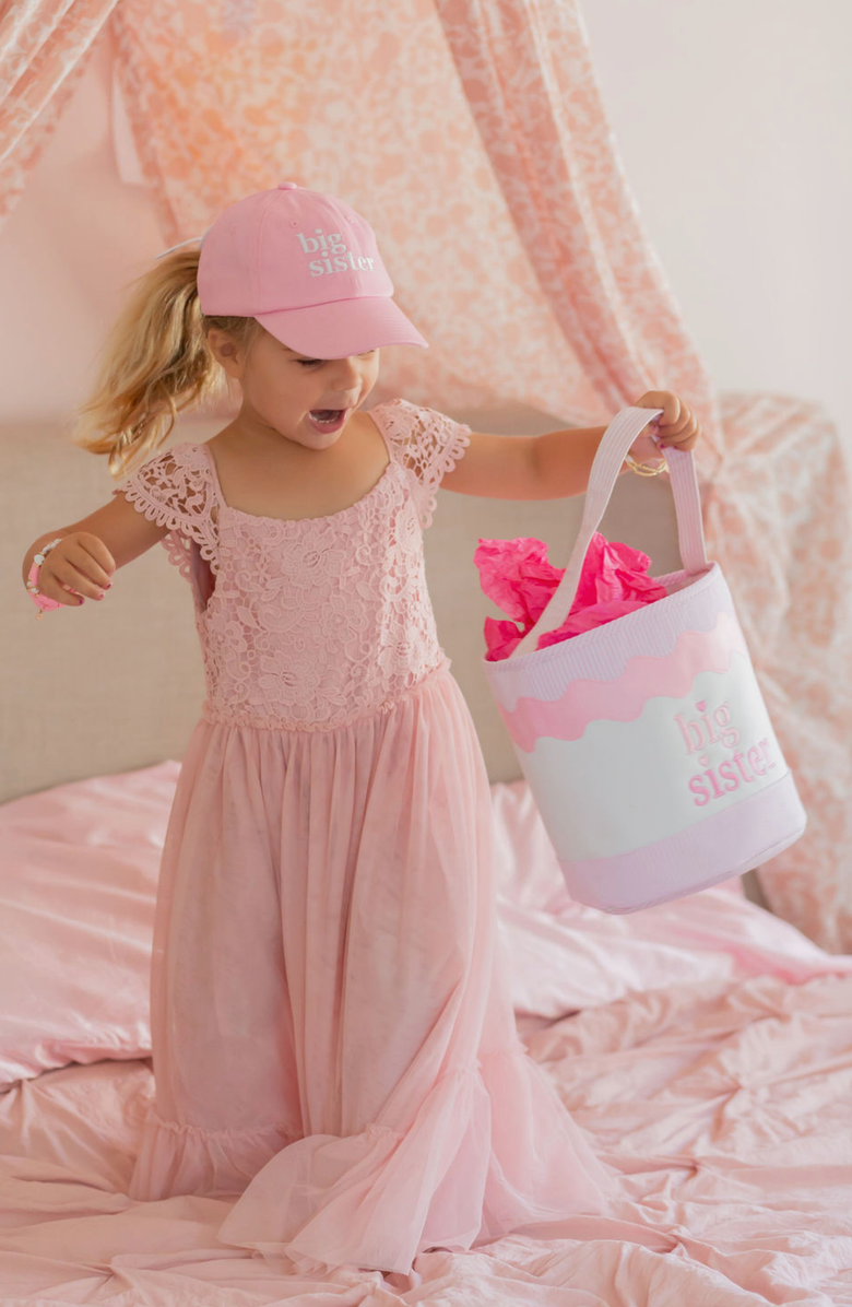 Bits & Bows Big Sister Twill Bow Baseball Hat, Alternate, color, Pink