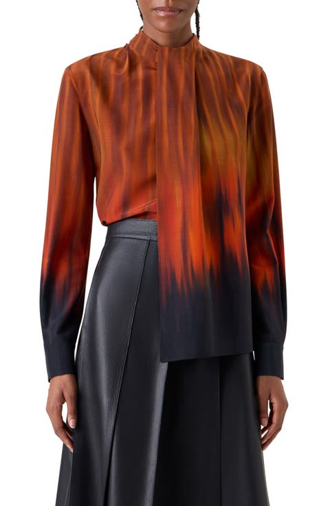 Fuego Print Silk Crepe Top
