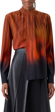 Akris Fuego Print Silk Crepe Top