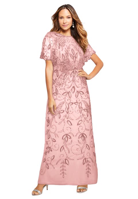 Plus Size Beaded Capelet Maxi Gown Glam Evening Dress (Plus)