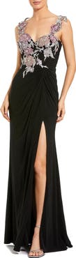 Mac Duggal Sweetheart Jersey Gown With Beaded Flowers