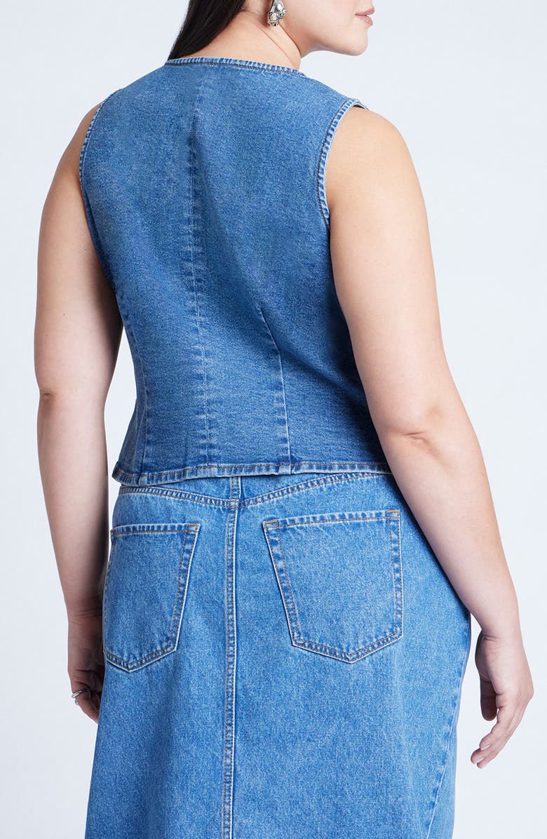 ELOQUII Tie Front Denim Vest, Alternate, color, 