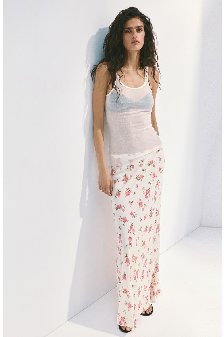Floral Print Maxi Skirt, Alternate, color, WHITE