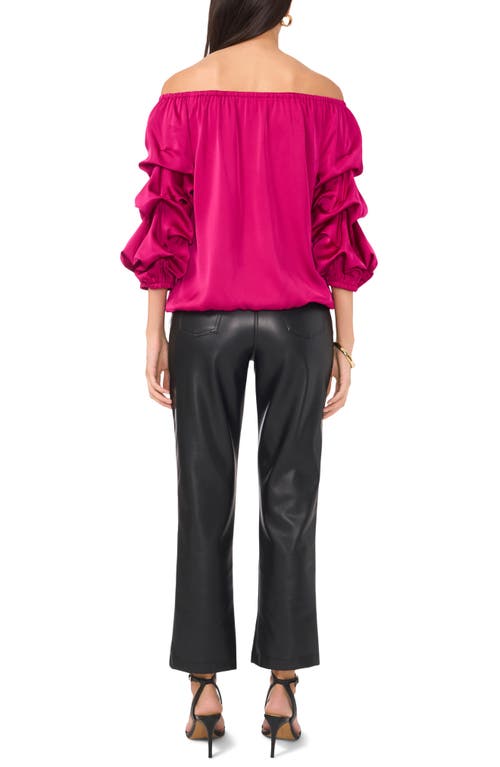 Vince Camuto Off The Shoulder Bubble Sleeve Satin Top In Fiercely Fuchsia