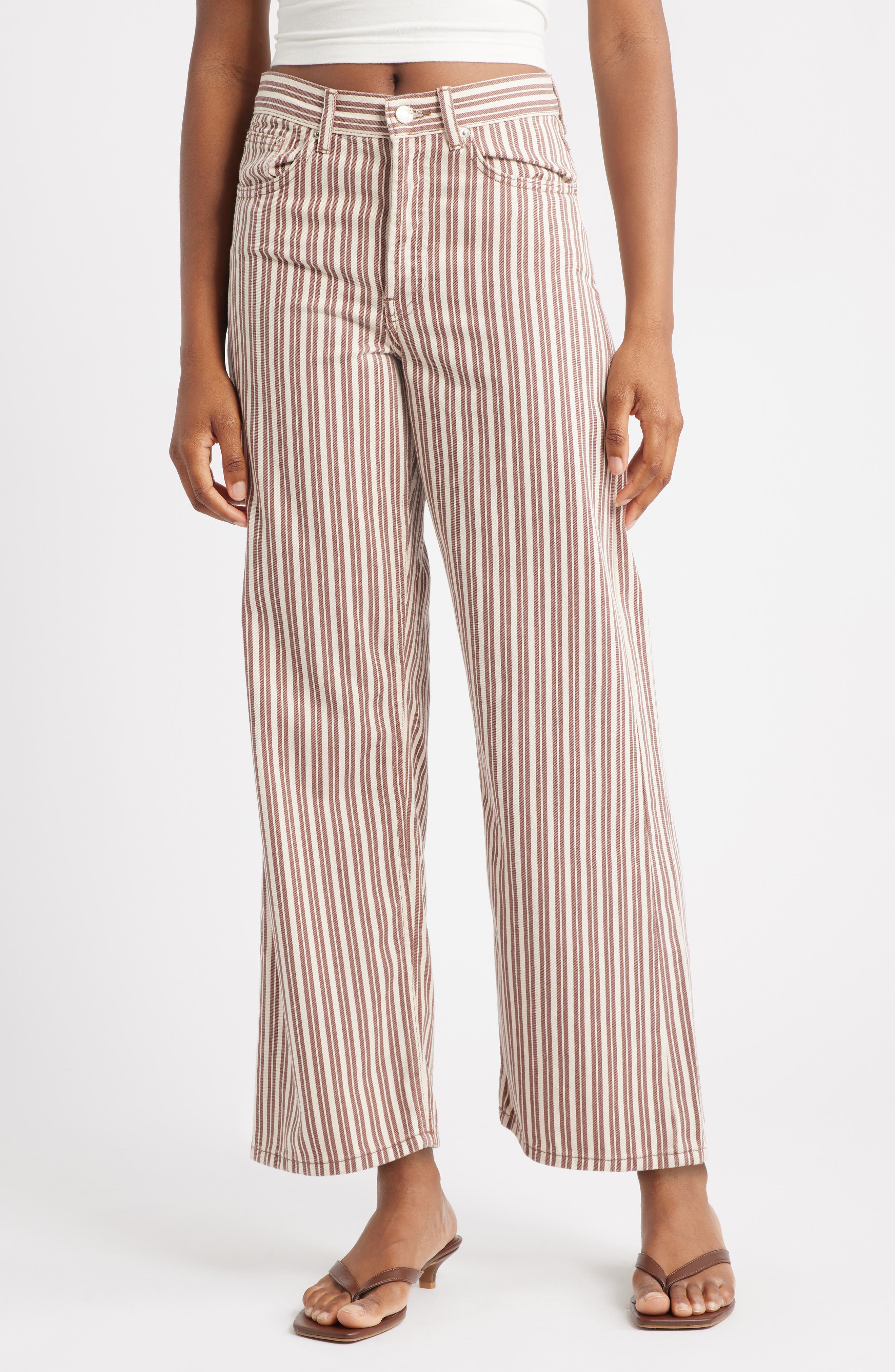Topshop Stripe Mid Rise Column Jeans