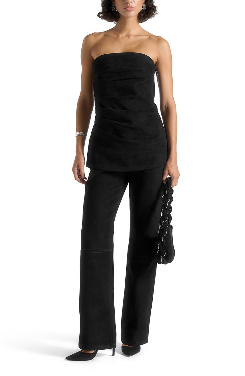 Manière De Voir Laurena Suede Tacked Longline Bandeau Top, Alternate, color, Black