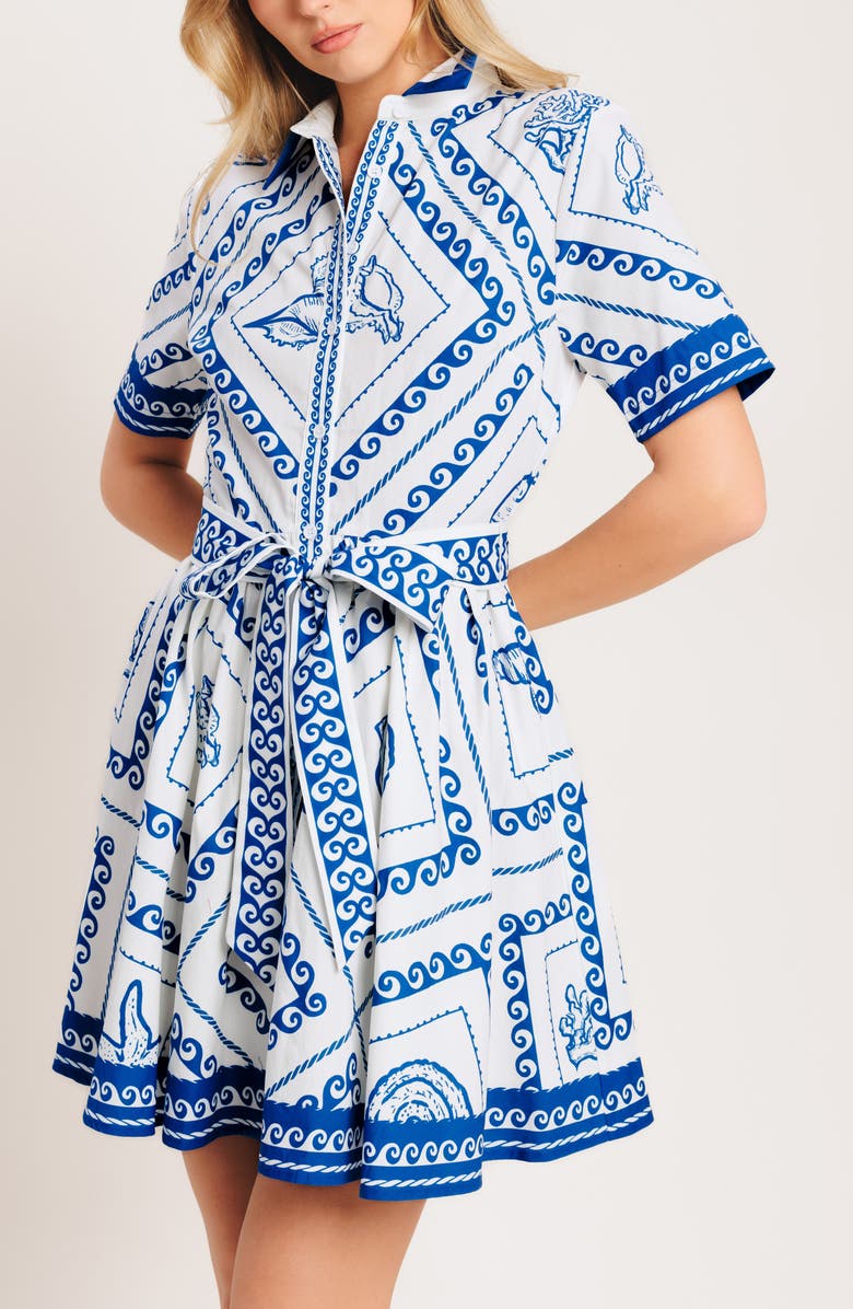 FLYING TOMATO Printd Belted Shirtdress, Alternate, color, White/ Blue