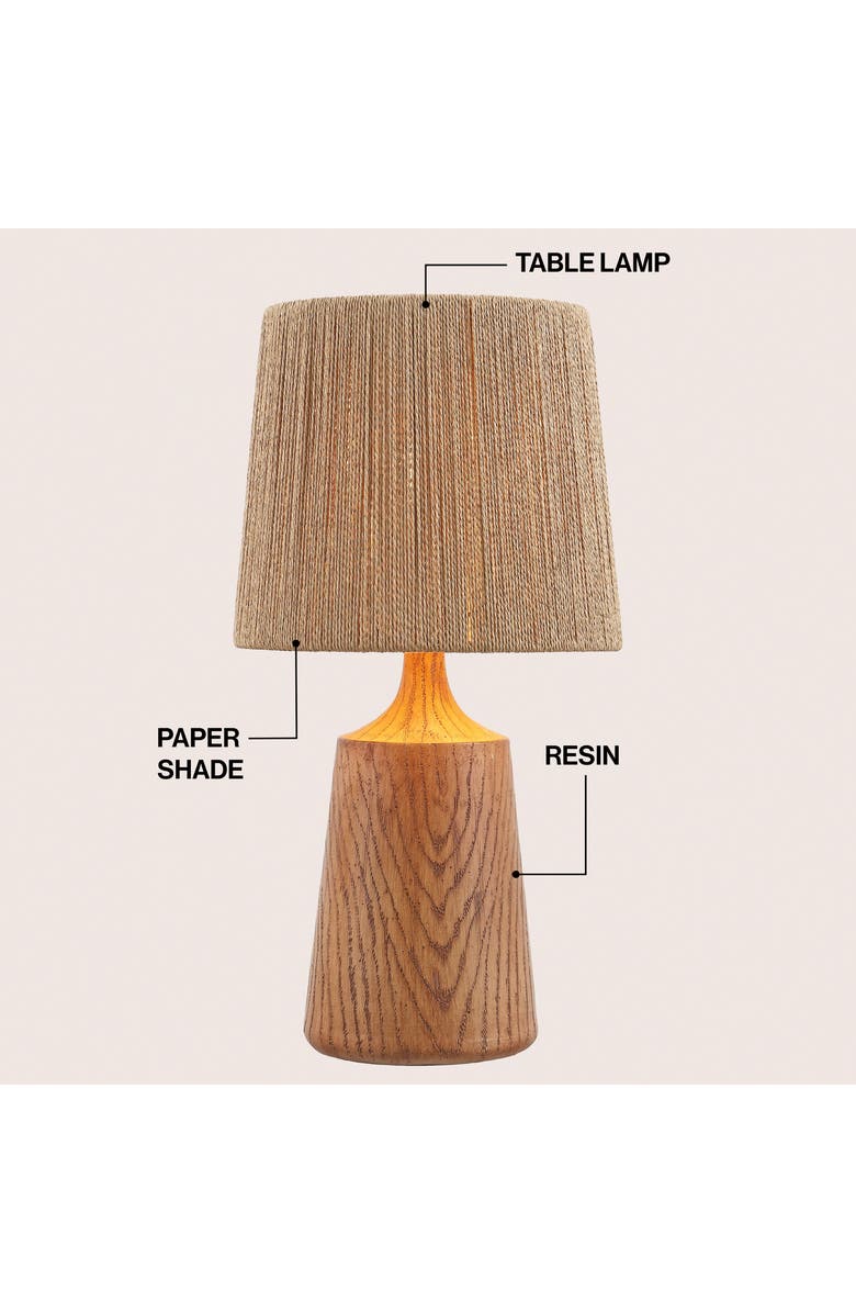 JONATHAN Y Highland Cottage Tapered Resin/Metal LED Table Lamp with Paper Rope Shade, Alternate, color, Brown Wood Finish