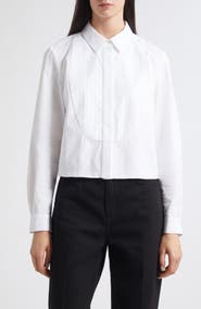 PARTOW Warren Crop Stripe Bib Cotton Poplin Button-Up Shirt