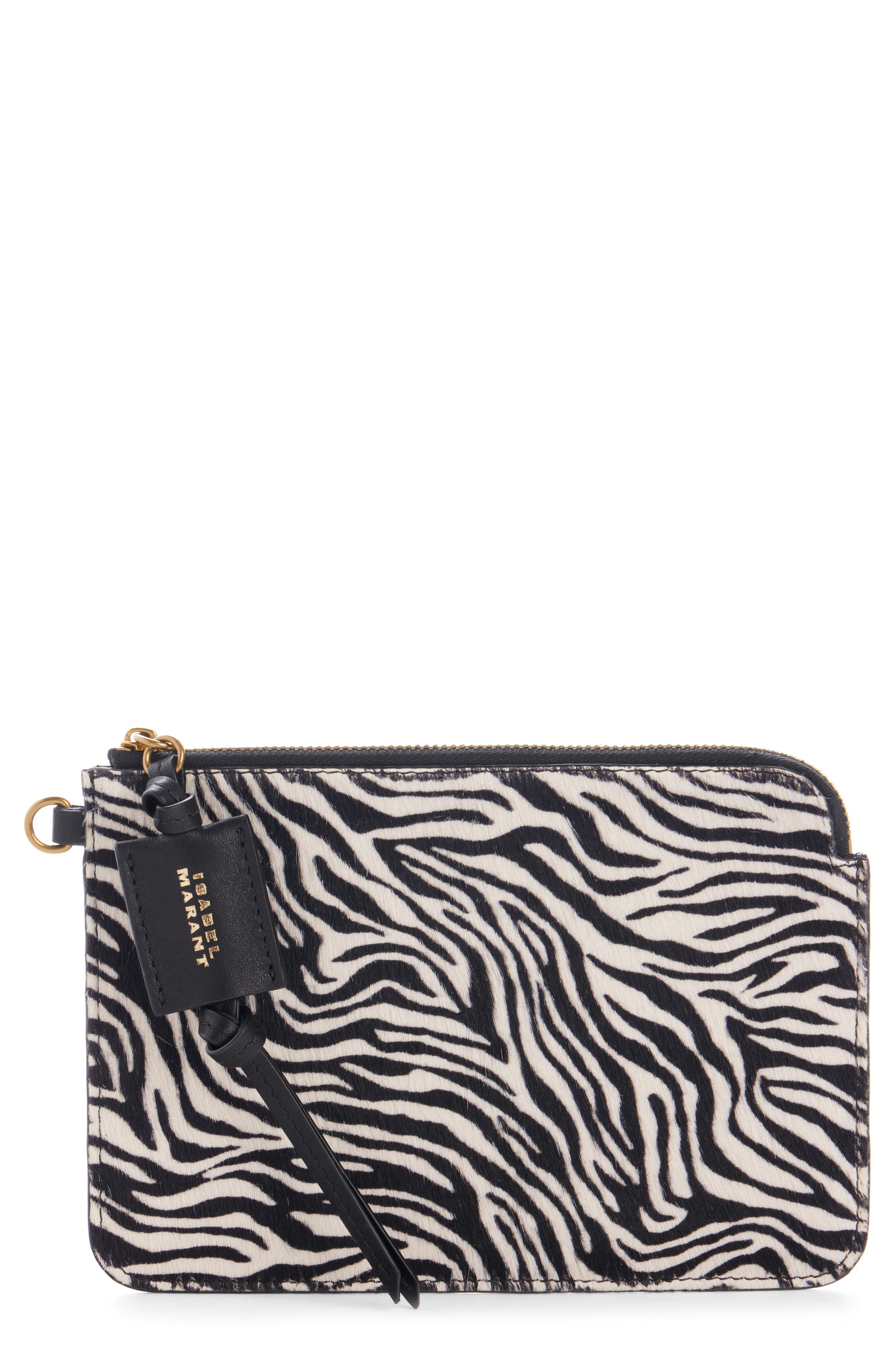 Zebra Print Leather Zip Pouch, Main, color, ZEBRA 20ZA