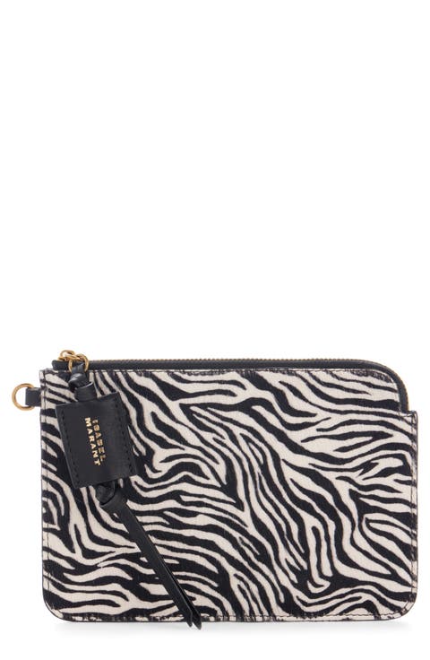 Zebra Print Leather Zip Pouch