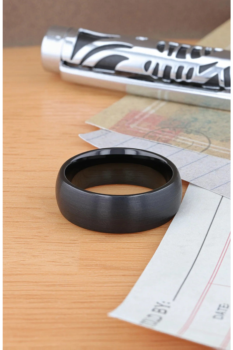 Raider Domed Brush Finished Tungsten Wedding Band, Alternate, color, Black 10mm