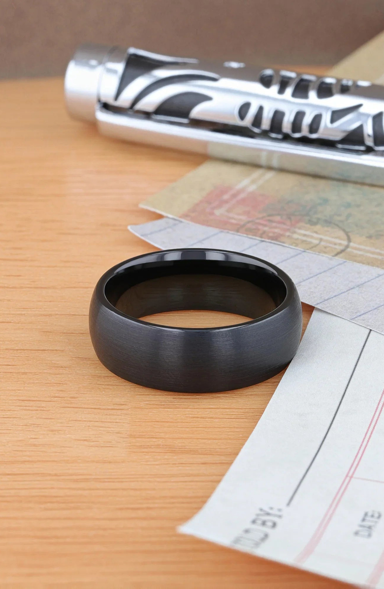 Larson Jewelers Raider Domed Brush Finished Tungsten Wedding Band, Alternate, color, Black 4Mm