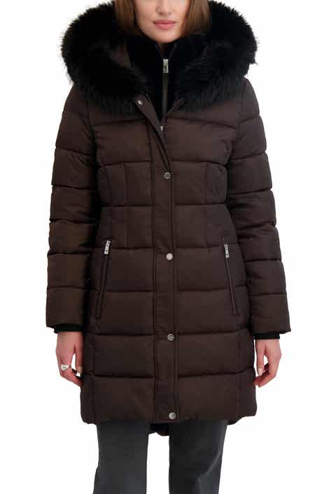 Tahari Dana Puffer Coat with Faux Fur Trim