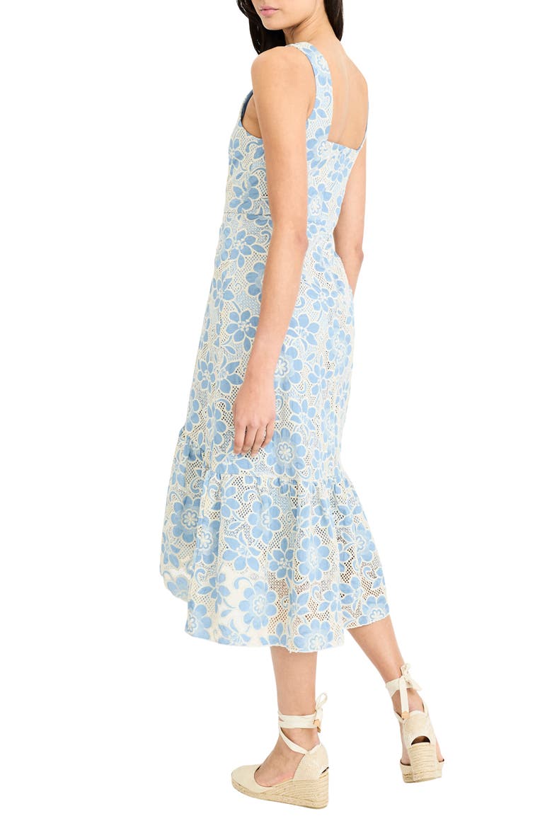 Floral Embroidery High-Low Midi Dress, Alternate, color, BLUE/ CREAM