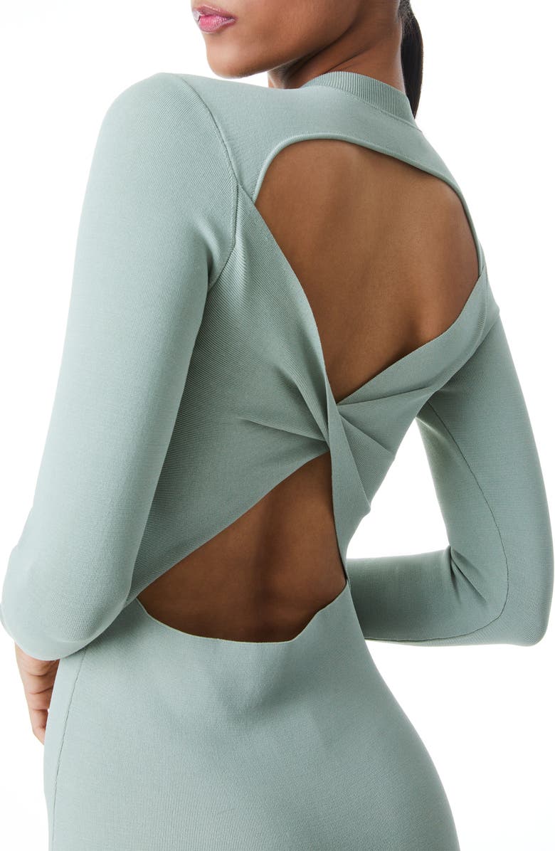 Alice + Olivia Estelle Reversible Twist Detail Long Sleeve Body-Con Dress, Alternate, color, Sage