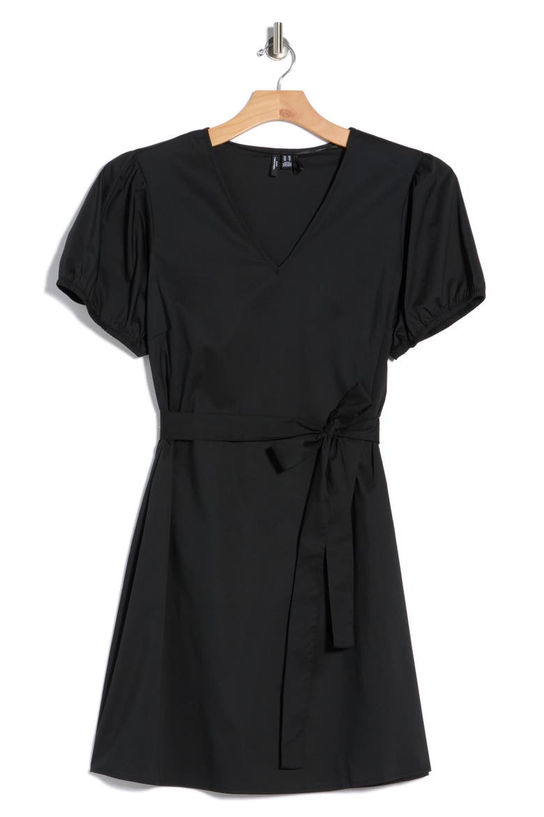 Tie Waist Dress, Alternate, color, BLACK