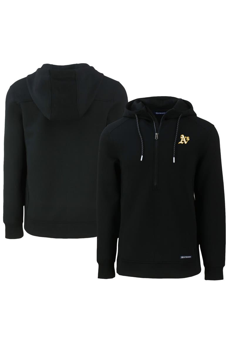 Men's Cutter & Buck  Black Oakland Athletics Roam Eco Half-Zip Recycled Pullover Hoodie, Main, color, Black