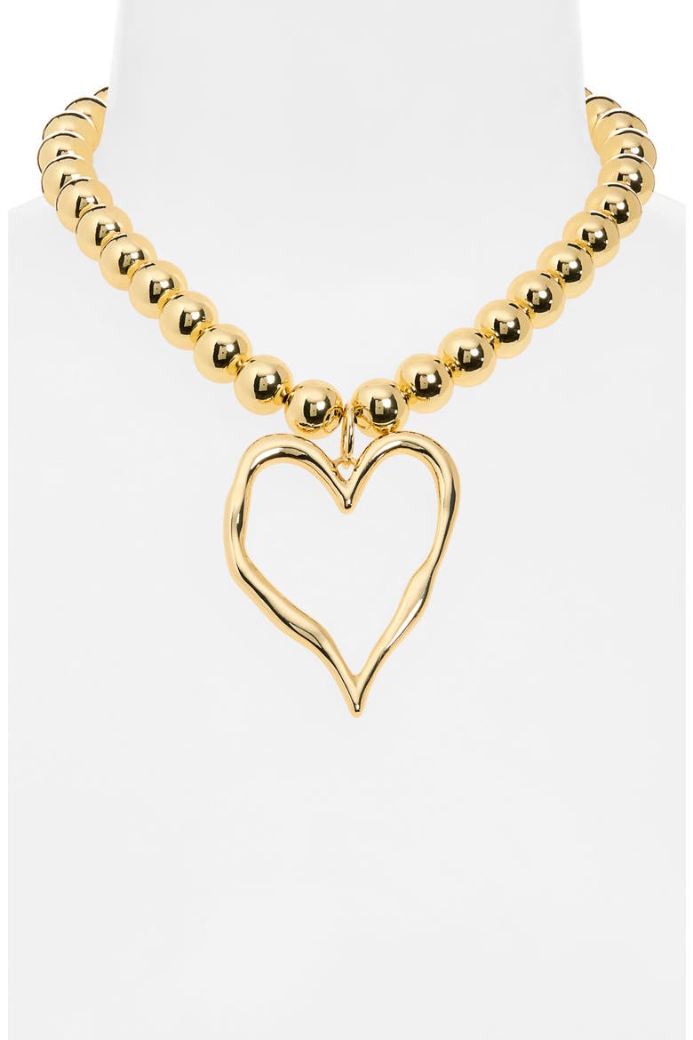 Open Heart Bead Pendant Necklace, Alternate, color, GOLD