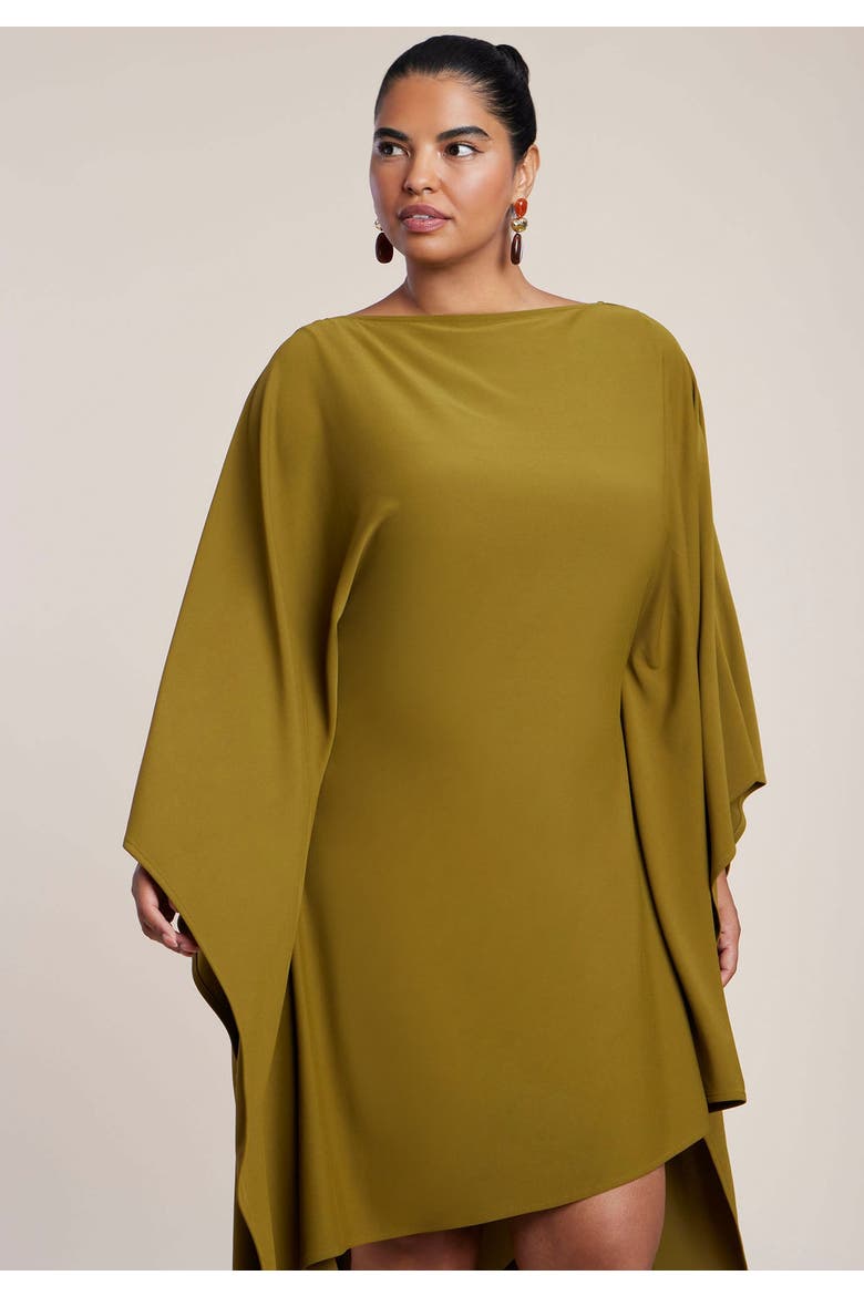 Asymmetric Cape Midi Dress, Alternate, color, BEECH