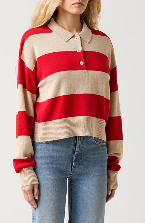 Le Jean Cotton Cashmere Polo Red Rugby Stripe In Neutral