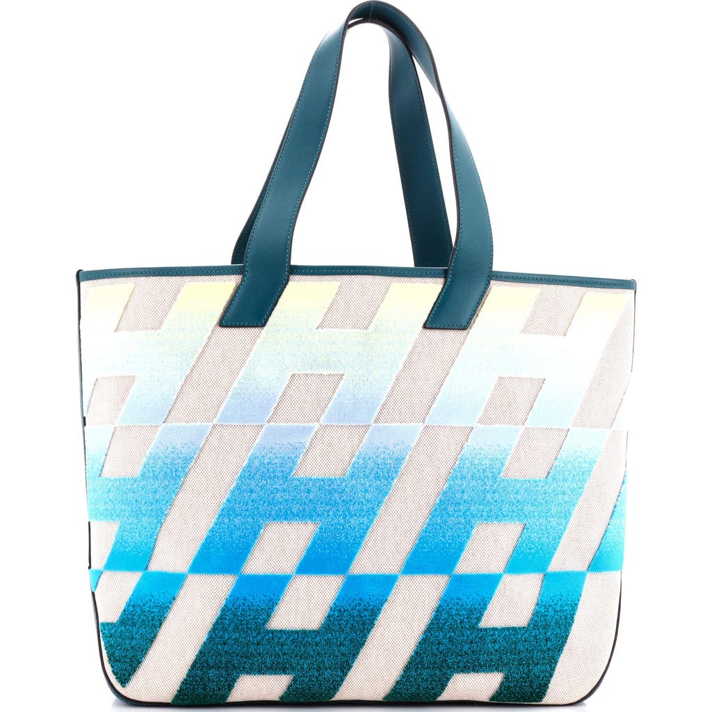 Pre-owned Hermes Hermes Cabas H En Biais Tote Tufted Motif Canvas With Leather 40
