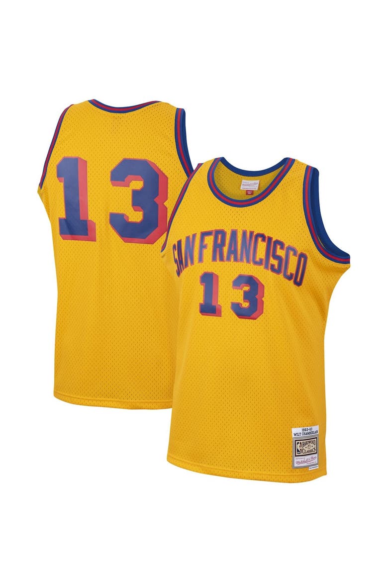 Men's Mitchell & Ness Wilt Chamberlain Gold San Francisco Warriors 1962/63 Hardwood Classics Swingman Jersey, Main, color, Gold