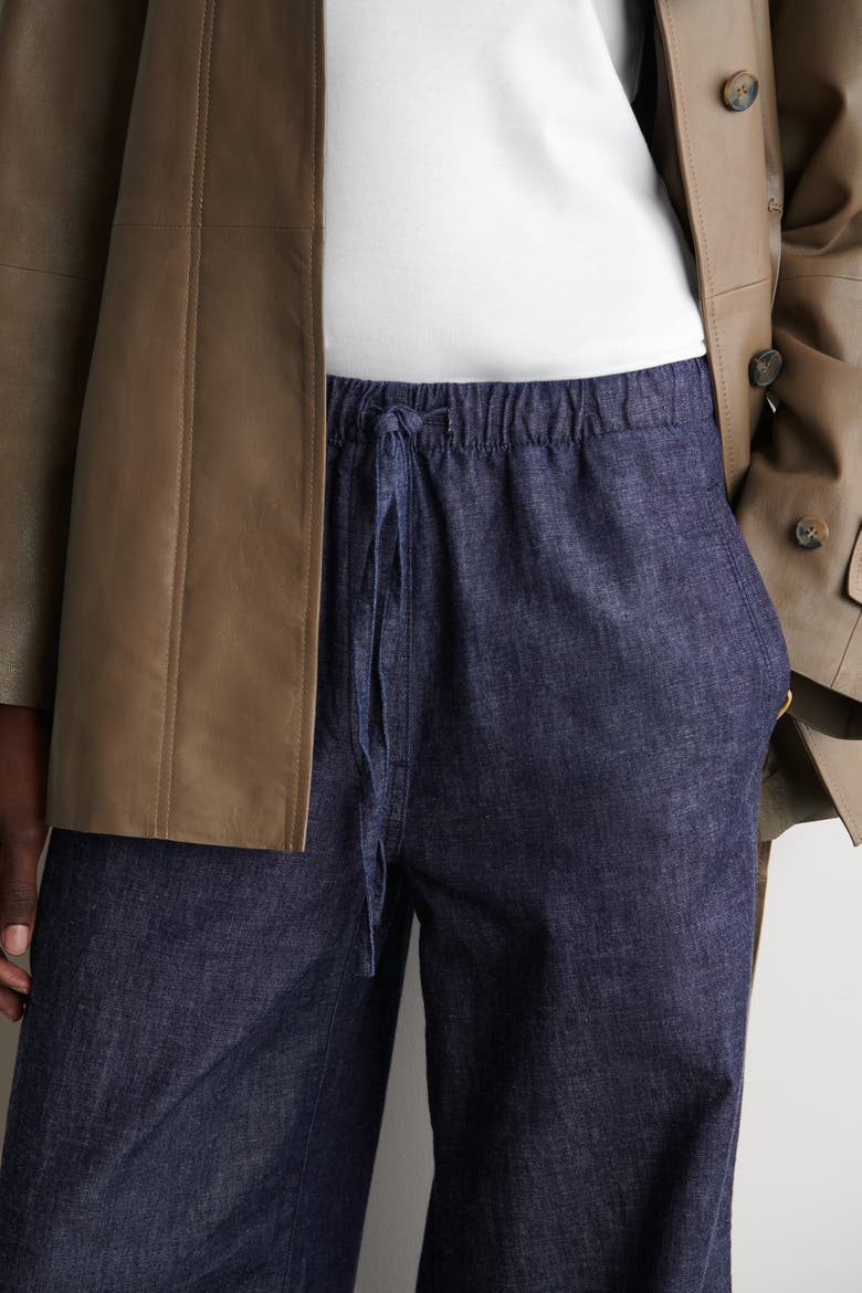 Denim Wide-leg Drawstring Pants, Alternate, color, INDIGO
