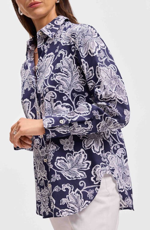Foxcroft Meghan Floral Print Cotton Button-up Shirt