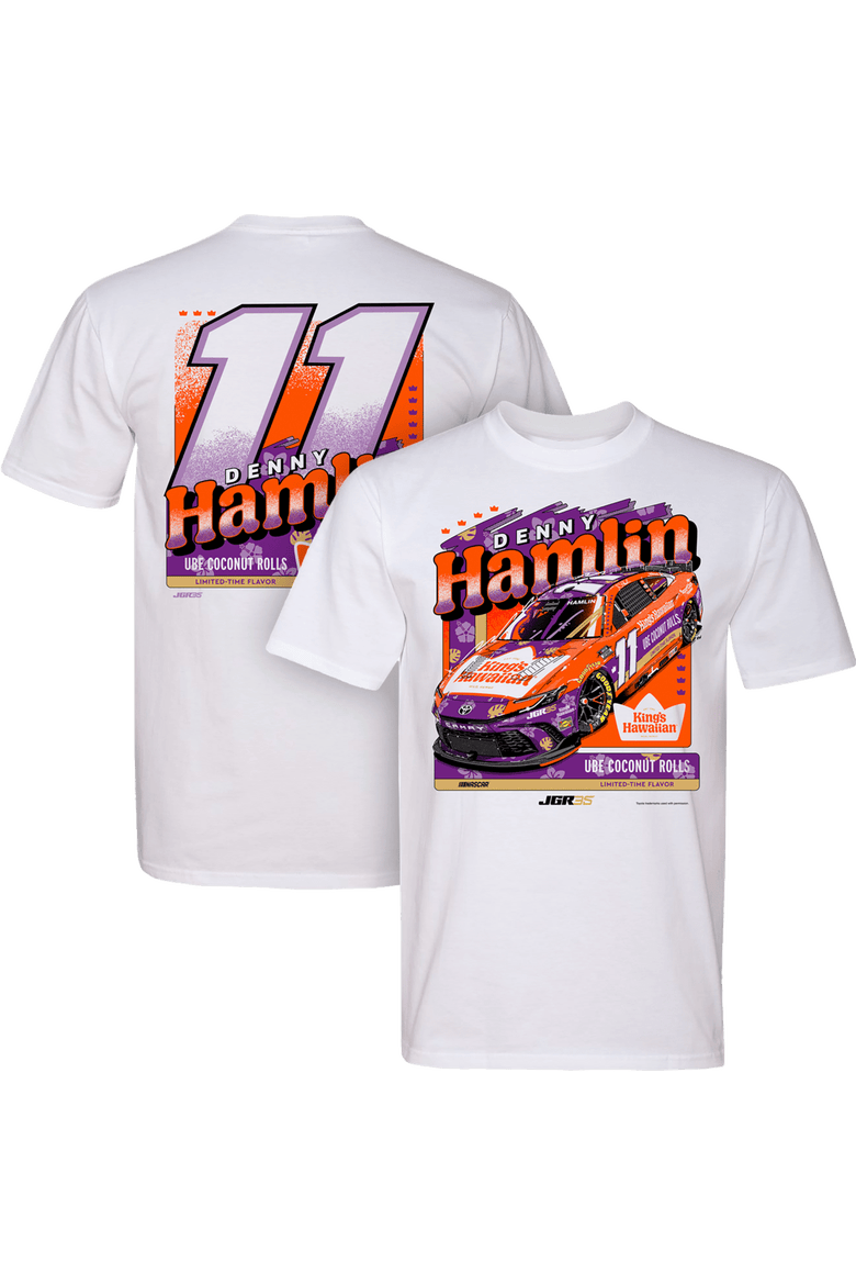 Men's Classic Ink White Denny Hamlin King's Hawaiian Car T-Shirt, Main, color, White