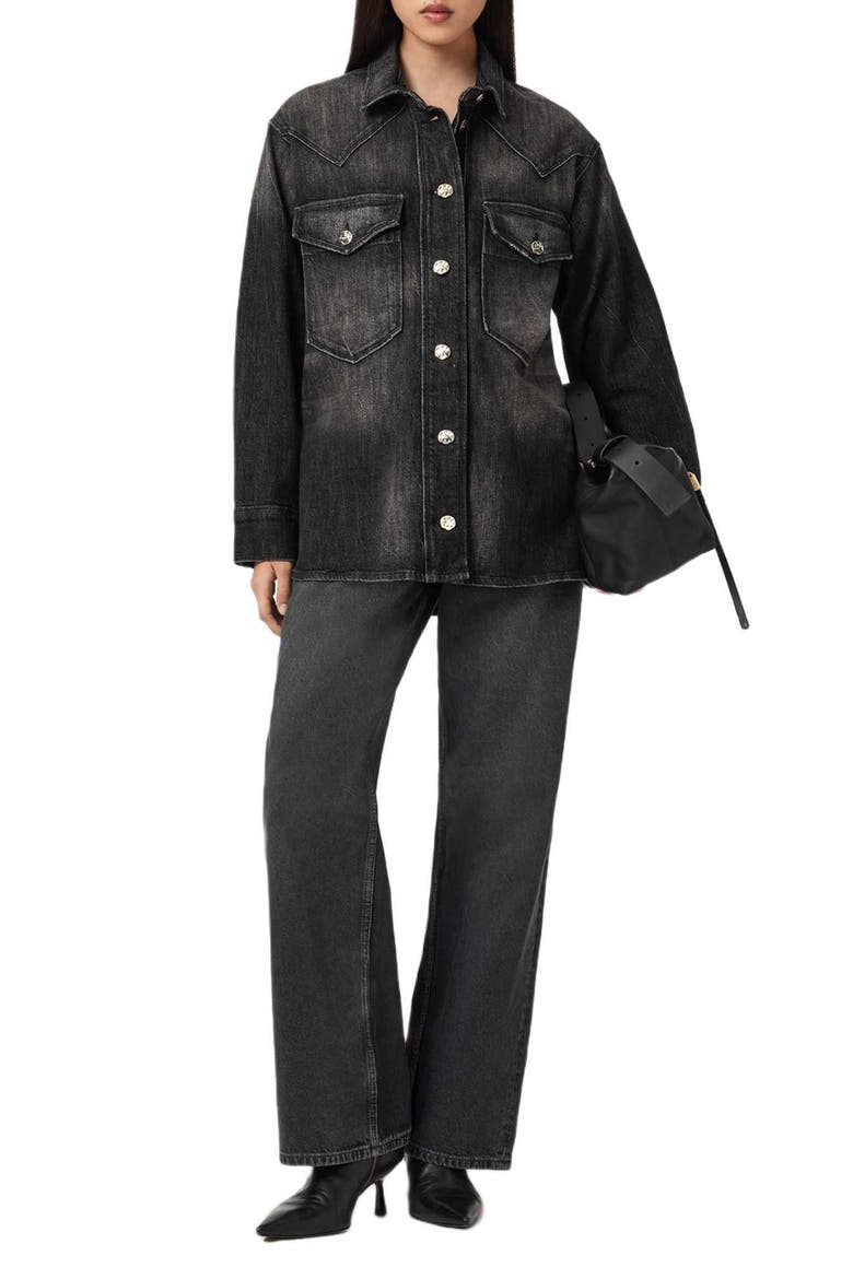 Bryn Denim Button-Up Shirt, Alternate, color, WASHED BLACK