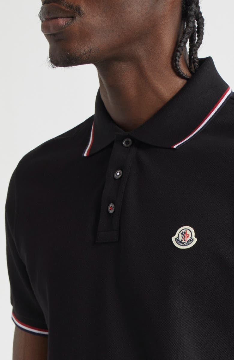 Moncler Tipped Cotton Piqué Polo, Alternate, color, Black