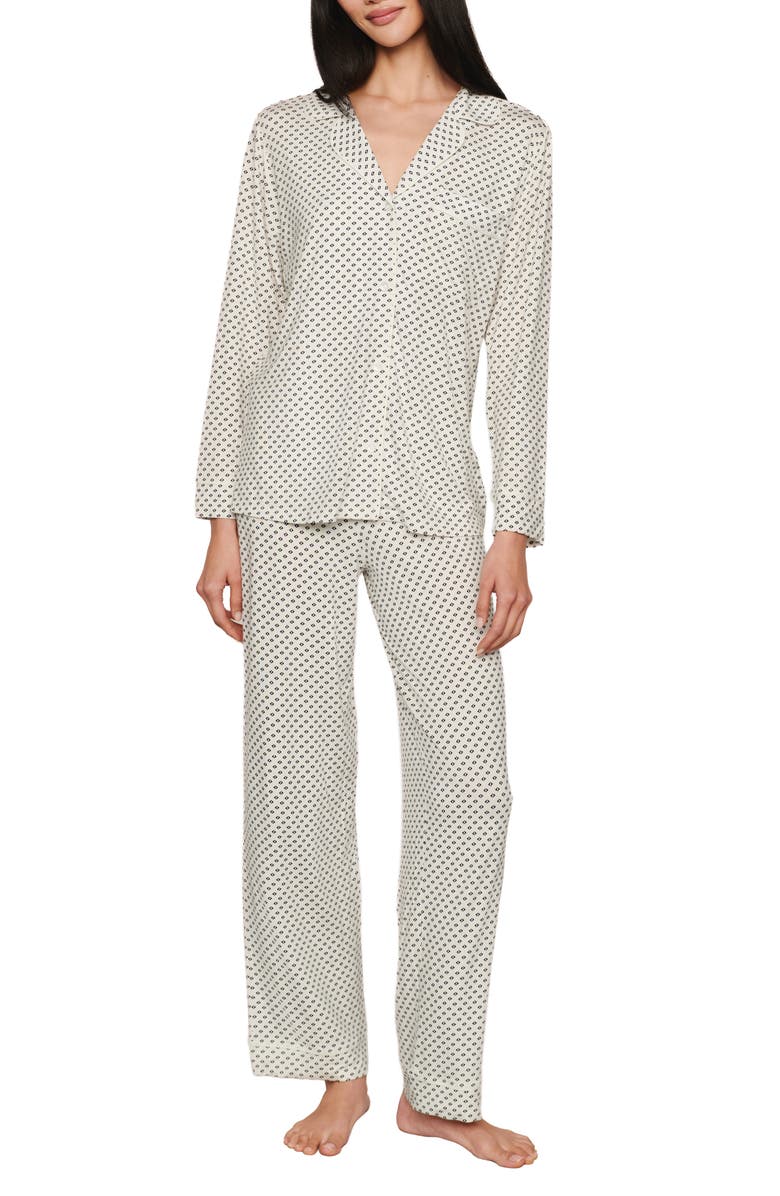 Eberjey Gisele Printed Long Pajamas, Main, color, Tide Dot Ivory/ Ivory